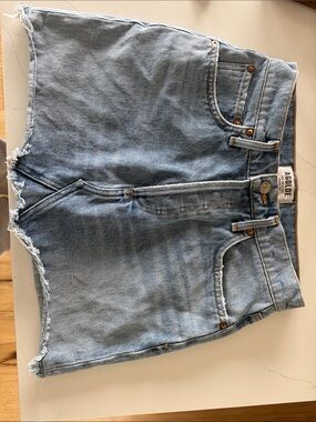 Agolde Light Blue Denim Cutoff Shorts with Frayed Hem
